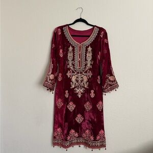 Velvet Maroon Maria B Pakistani Suit/Dress
